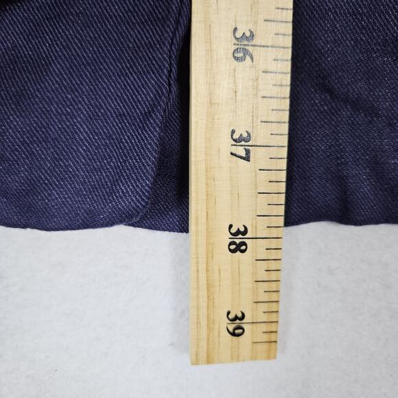 HALSTON Stretch Linen Shirt Dress 8 M Navy Blue Tie Belt Coastal Preppy Pockets - Picture 12 of 16